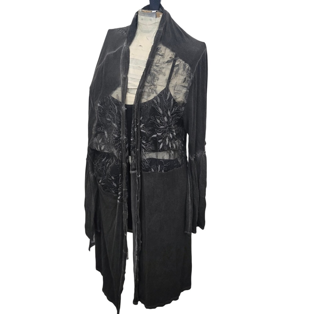 POL Cardigan Duster L XL Rayon Smocked Lace Embroidered Bohemian‎ Kimono Long